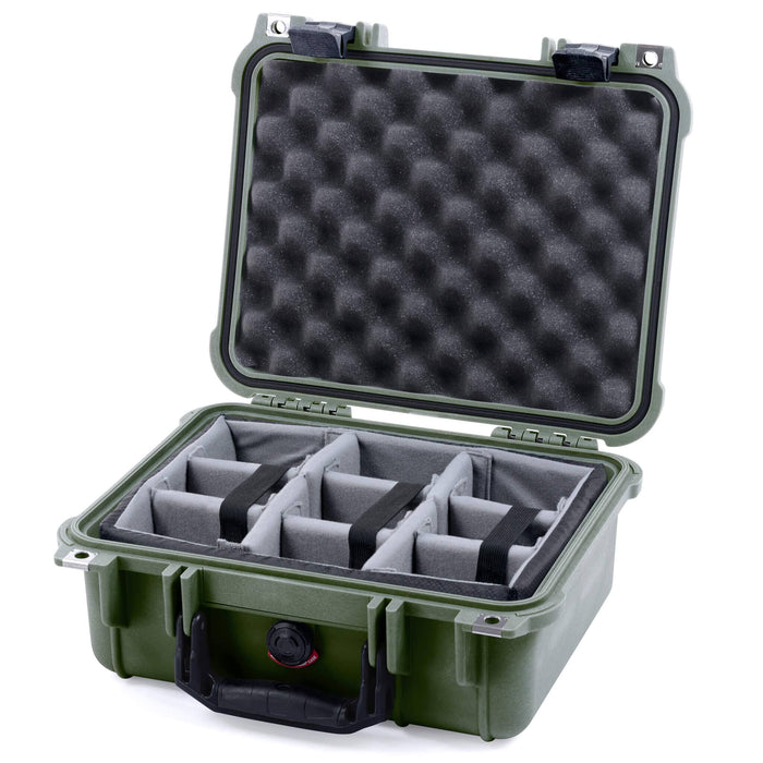 Pelican 1400 Case - OD Green & Black - Padded Microfiber Dividers / Convolute Lid Foam