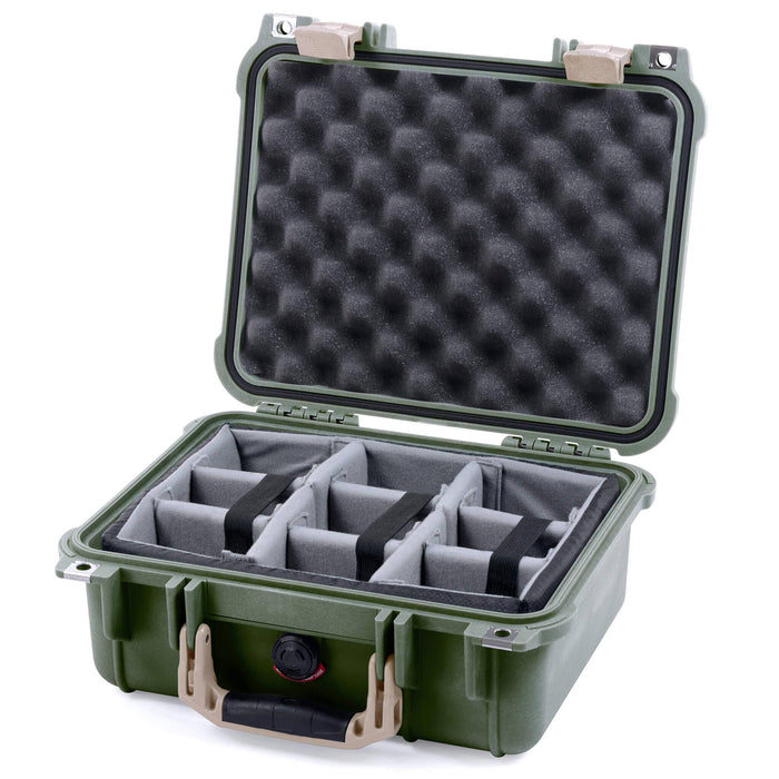 Pelican 1400 Case - OD Green & Desert Tan - Padded Microfiber Dividers / Convolute Lid Foam