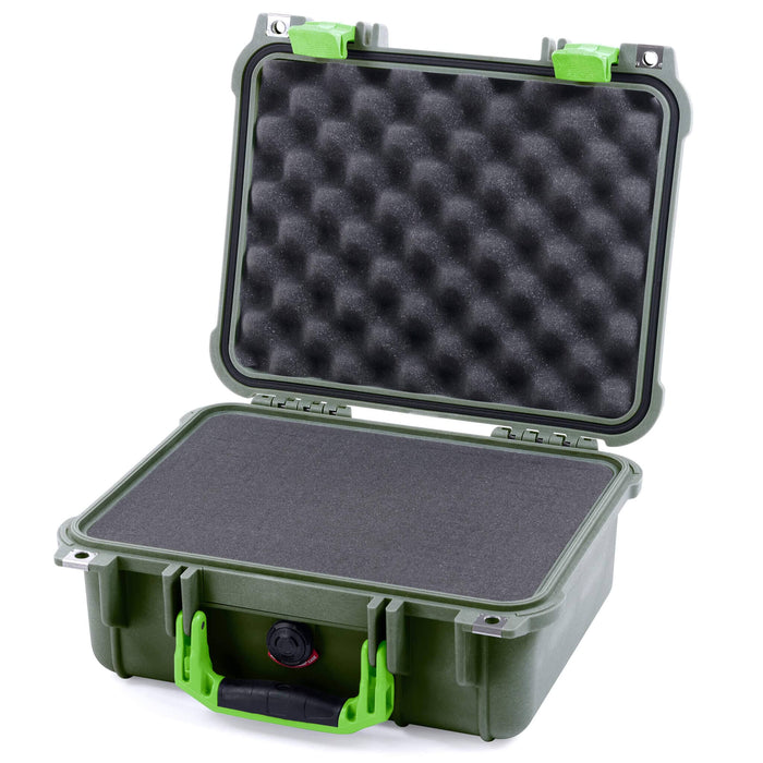 Pelican 1400 Case - OD Green & Lime Green - Pick & Pluck Foam / Convolute Lid Foam