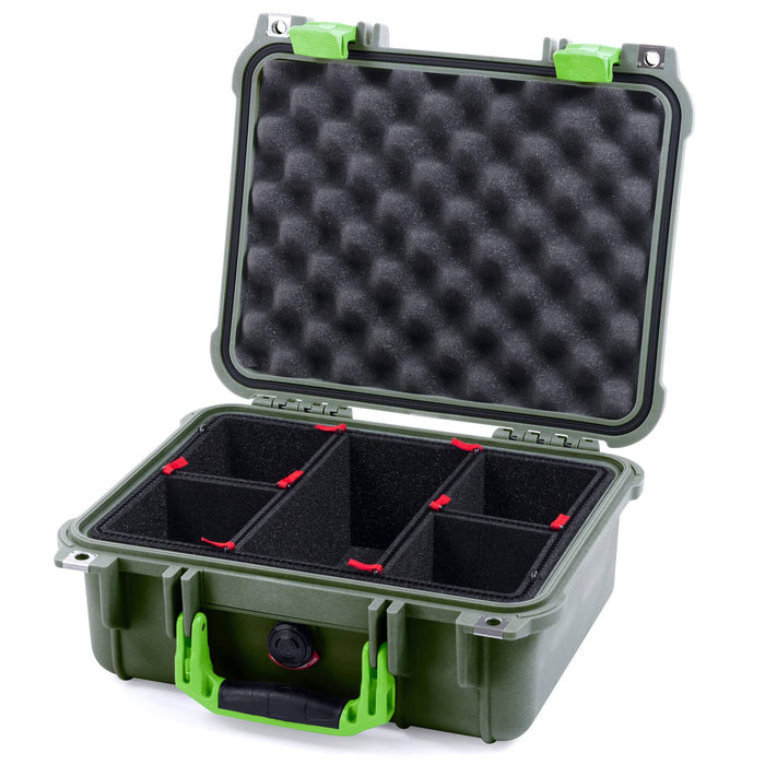 Pelican 1400 Case - OD Green & Lime Green - TrekPak Divider System / Convolute Lid Foam