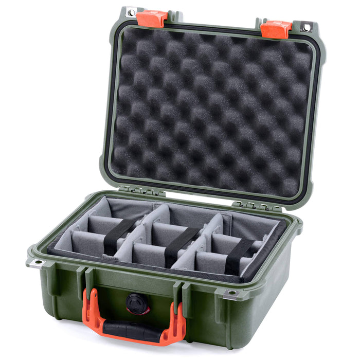 Pelican 1400 Case - OD Green & Orange - Padded Microfiber Dividers / Convolute Lid Foam
