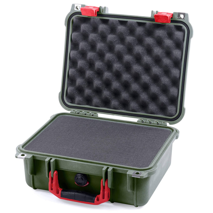 Pelican 1400 Case - OD Green & Red - Pick & Pluck Foam / Convolute Lid Foam