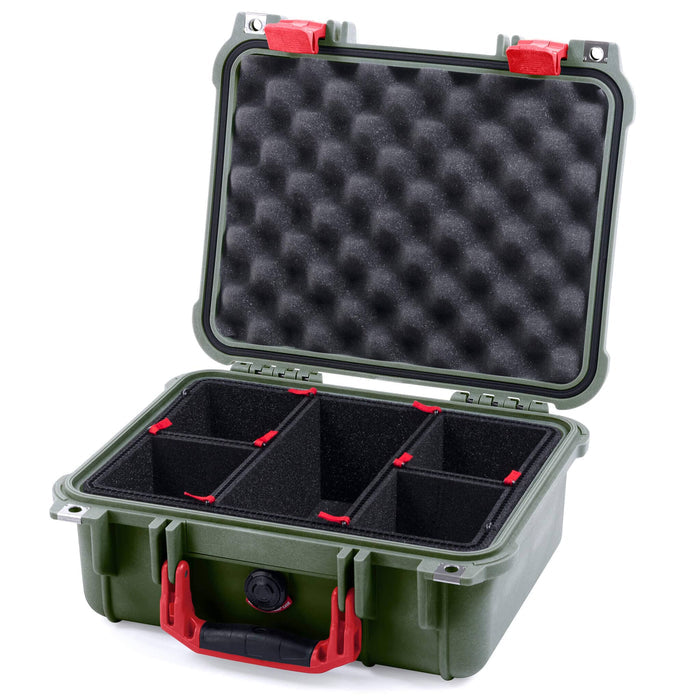 Pelican 1400 Case - OD Green & Red - TrekPak Divider System / Convolute Lid Foam