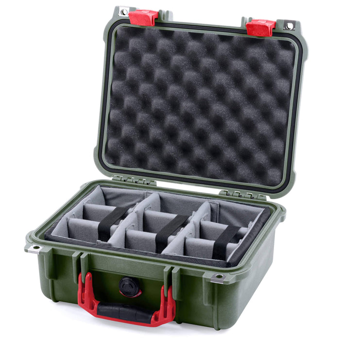 Pelican 1400 Case - OD Green & Red - Padded Microfiber Dividers / Convolute Lid Foam