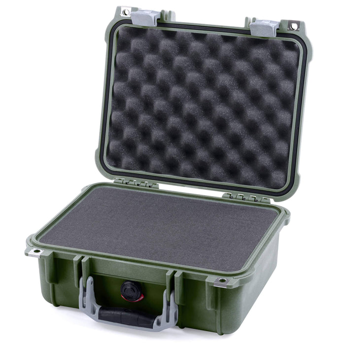 Pelican 1400 Case - OD Green & Silver - Pick & Pluck Foam / Convolute Lid Foam
