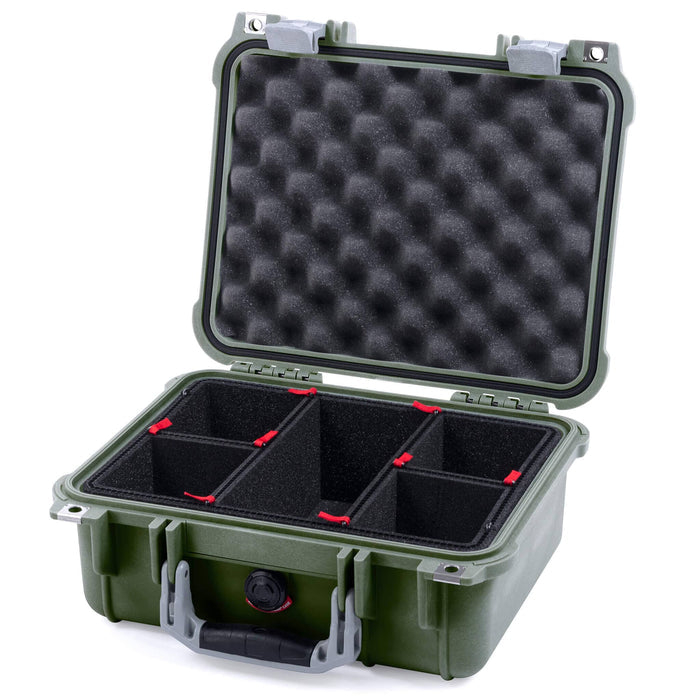 Pelican 1400 Case - OD Green & Silver - TrekPak Divider System / Convolute Lid Foam