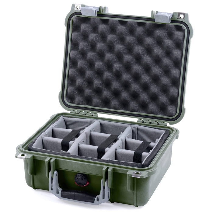 Pelican 1400 Case - OD Green & Silver - Padded Microfiber Dividers / Convolute Lid Foam