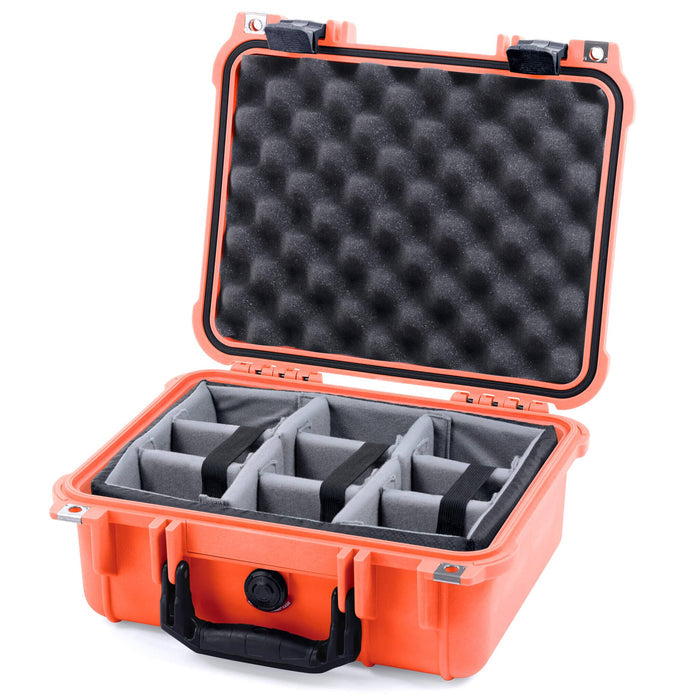 Pelican 1400 Case - Orange & Black - Padded Microfiber Dividers / Convolute Lid Foam