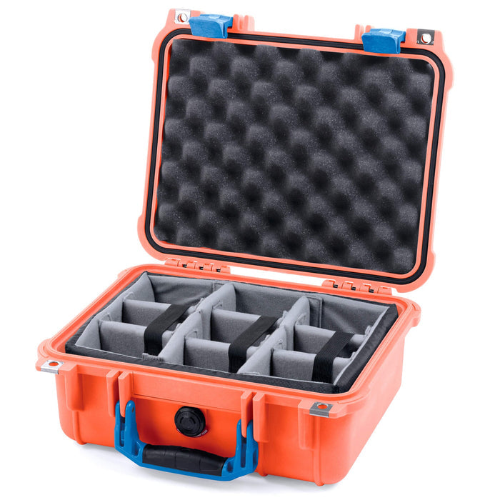 Pelican 1400 Case - Orange & Blue - Padded Microfiber Dividers / Convolute Lid Foam