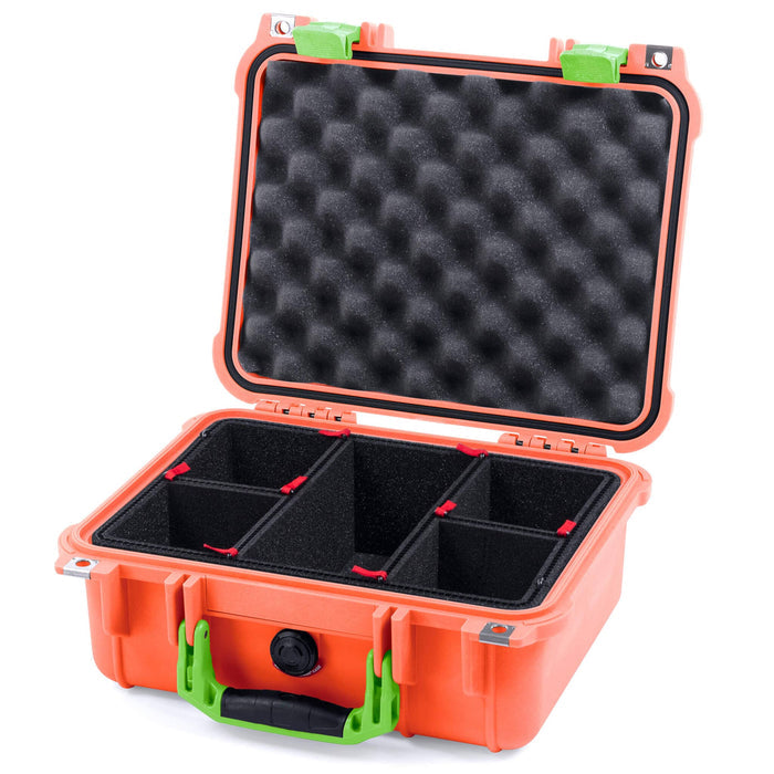 Pelican 1400 Case - Orange & Lime Green - TrekPak Divider System / Convolute Lid Foam