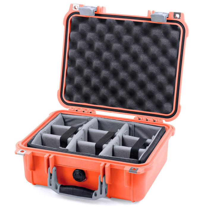 Pelican 1400 Case - Orange & Silver - Padded Microfiber Dividers / Convolute Lid Foam
