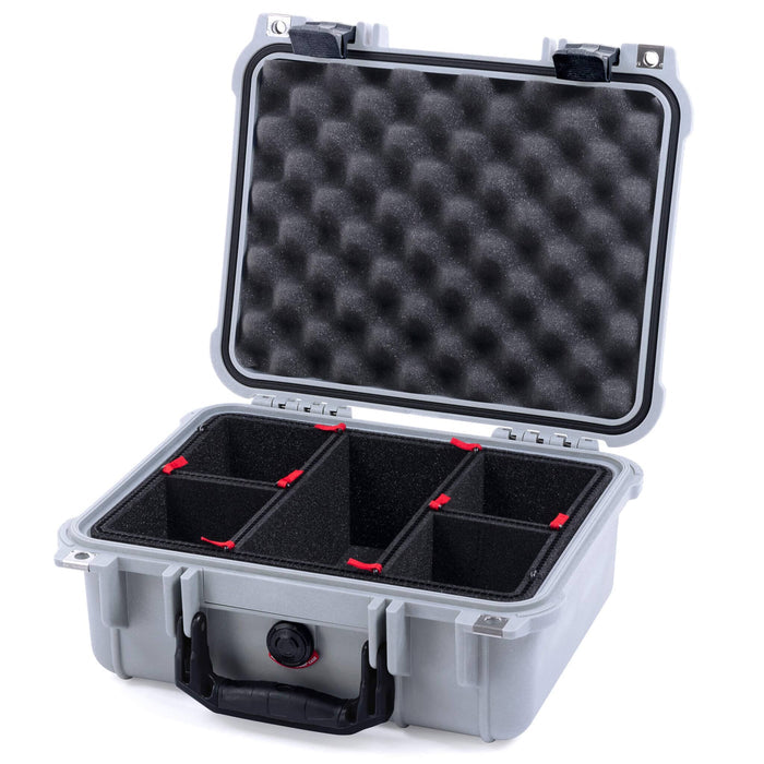 Pelican 1400 Case - Silver & Black - TrekPak Divider System / Convolute Lid Foam