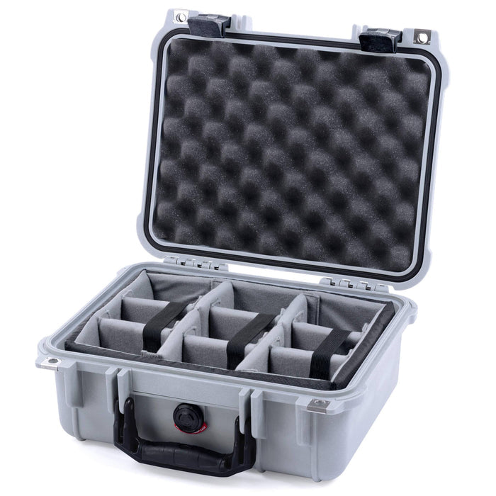 Pelican 1400 Case - Silver & Black - Padded Microfiber Dividers / Convolute Lid Foam