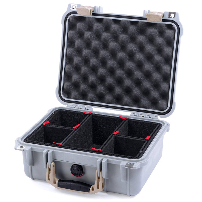 Pelican 1400 Case - Silver & Desert Tan - TrekPak Divider System / Convolute Lid Foam