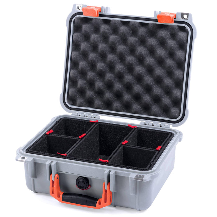 Pelican 1400 Case - Silver & Orange - TrekPak Divider System / Convolute Lid Foam