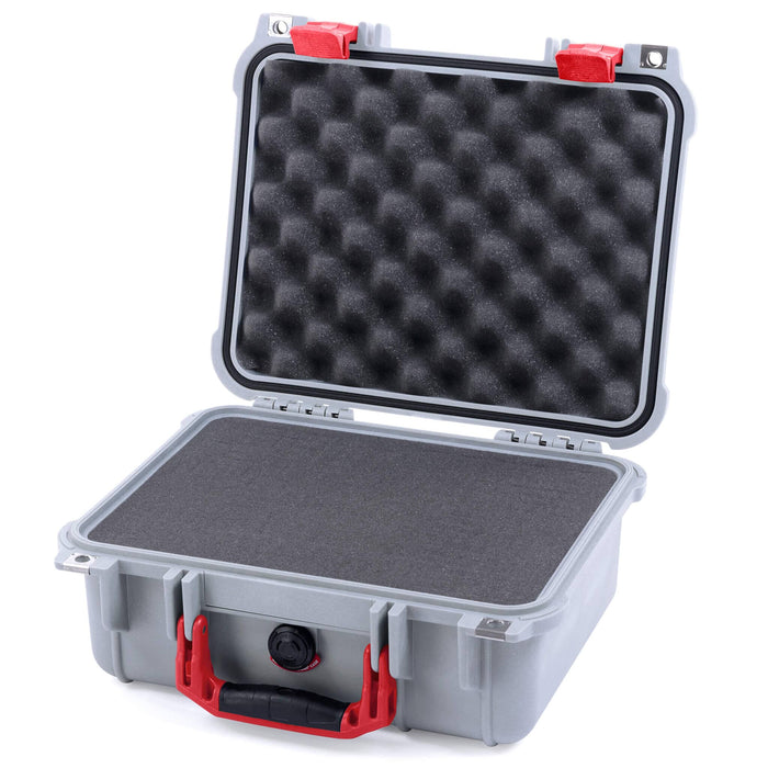 Pelican 1400 Case - Silver & Red - Pick & Pluck Foam / Convolute Lid Foam