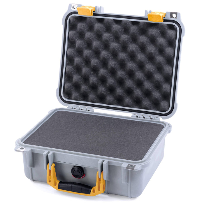 Pelican 1400 Case - Silver & Yellow - Pick & Pluck Foam / Convolute Lid Foam