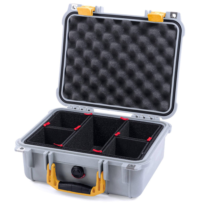 Pelican 1400 Case - Silver & Yellow - TrekPak Divider System / Convolute Lid Foam