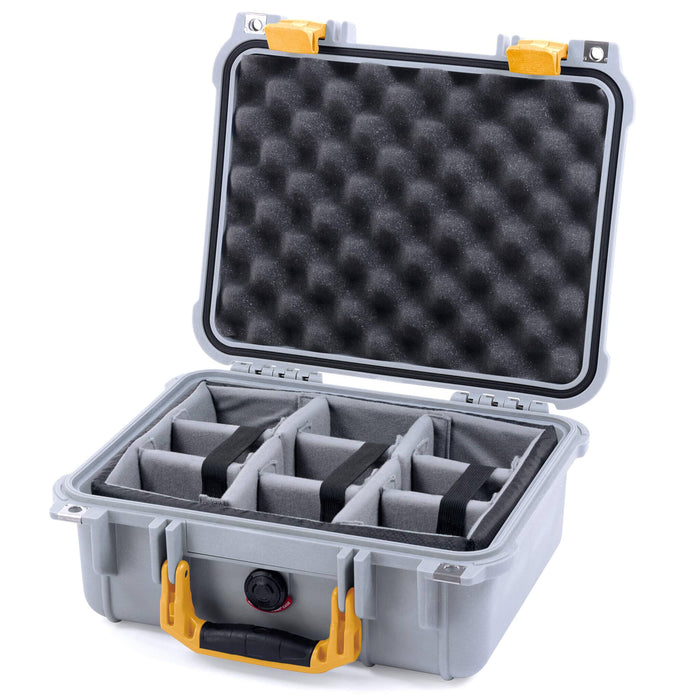 Pelican 1400 Case - Silver & Yellow - Padded Microfiber Dividers / Convolute Lid Foam