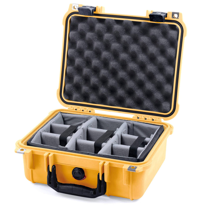 Pelican 1400 Case - Yellow & Black - Padded Microfiber Dividers / Convolute Lid Foam