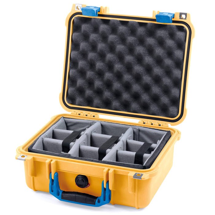 Pelican 1400 Case - Yellow & Blue - Padded Microfiber Dividers / Convolute Lid Foam