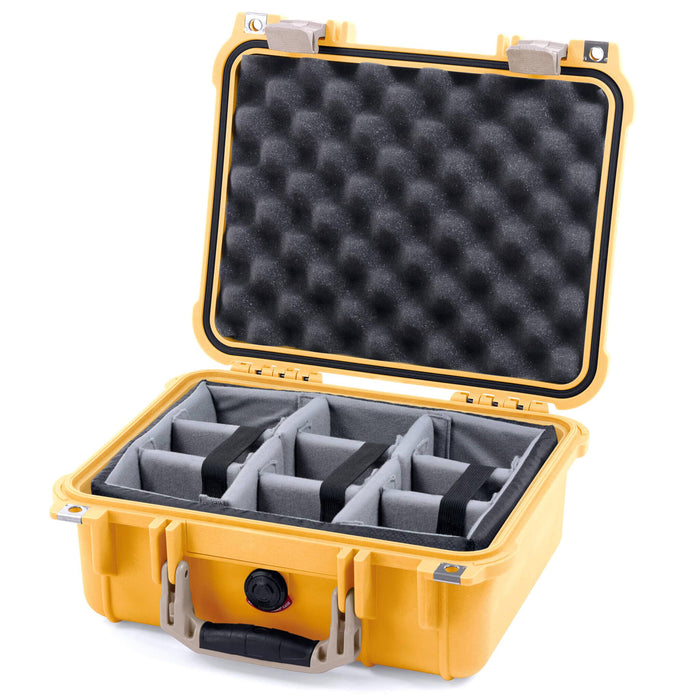 Pelican 1400 Case - Yellow & Desert Tan - Padded Microfiber Dividers / Convolute Lid Foam