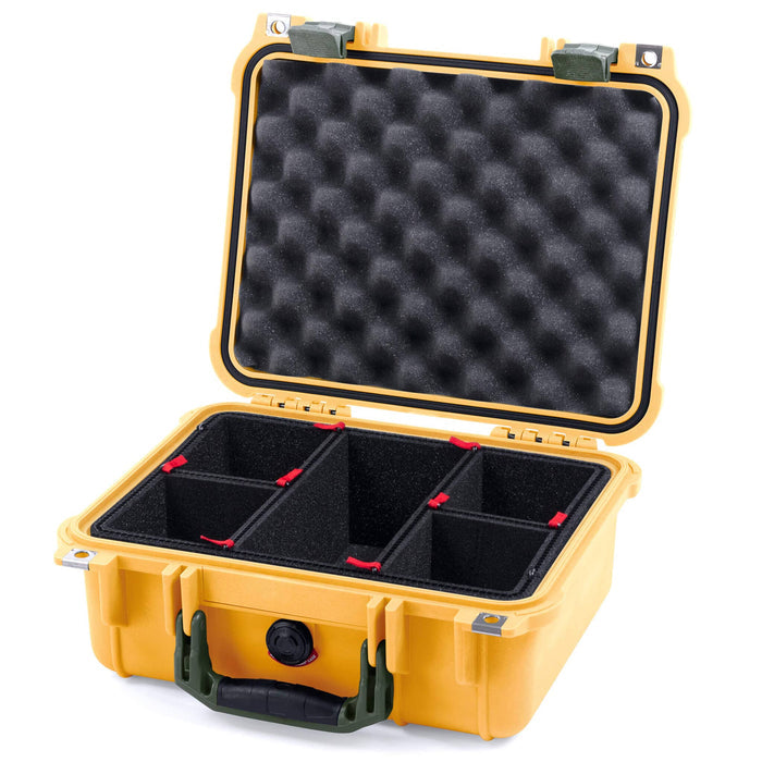 Pelican 1400 Case - Yellow & OD Green - TrekPak Divider System / Convolute Lid Foam