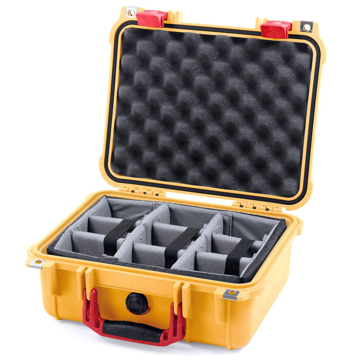 Pelican 1400 Case - Yellow & Red - Padded Microfiber Dividers / Convolute Lid Foam