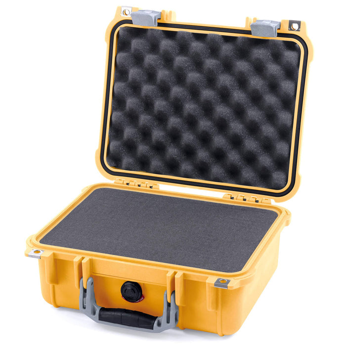 Pelican 1400 Case - Yellow & Silver - Pick & Pluck Foam / Convolute Lid Foam