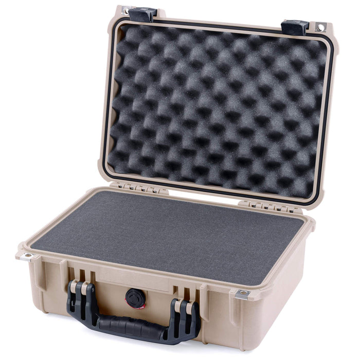 Pelican 1450 Case, Desert Tan with Black Handle & Latches Pick & Pluck Foam with Convolute Lid Foam ColorCase 014500-0001-310-110