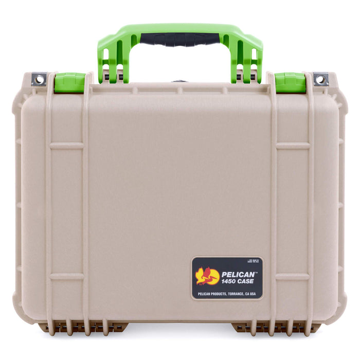 Pelican 1450 Case, Desert Tan with Lime Green Handle & Latches ColorCase