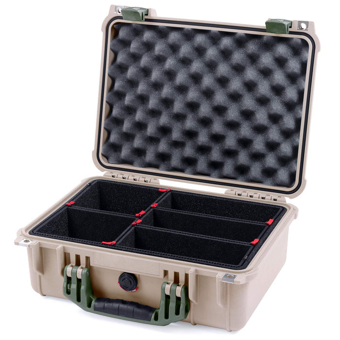 Pelican 1450 Case, Desert Tan with OD Green Handle & Latches TrekPak Divider System with Convolute Lid Foam ColorCase 014500-0020-310-130