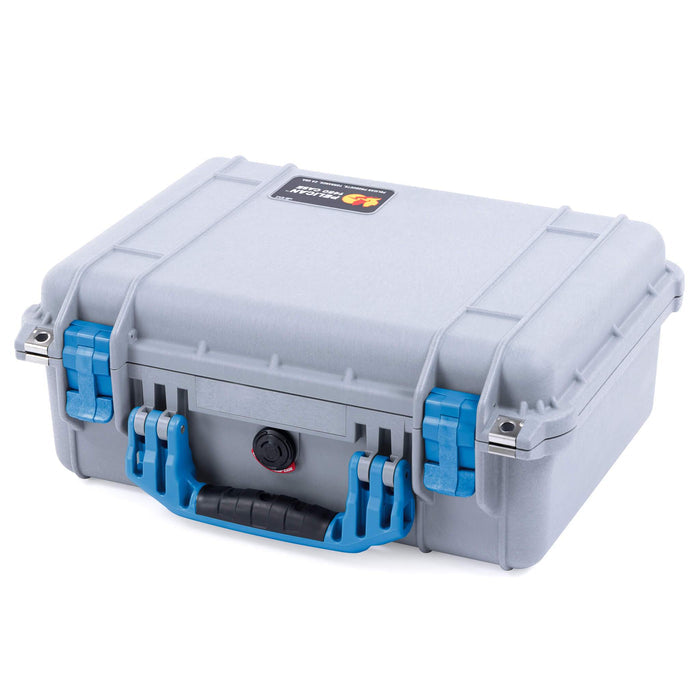 Pelican 1450 Case, Silver with Blue Handle & Latches ColorCase