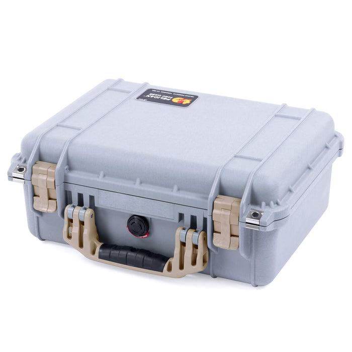 Pelican 1450 Case, Silver with Desert Tan Handle & Latches ColorCase