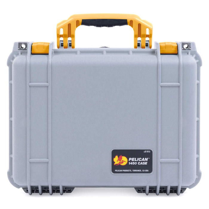 Pelican 1450 Case, Silver with Yellow Handle & Latches ColorCase