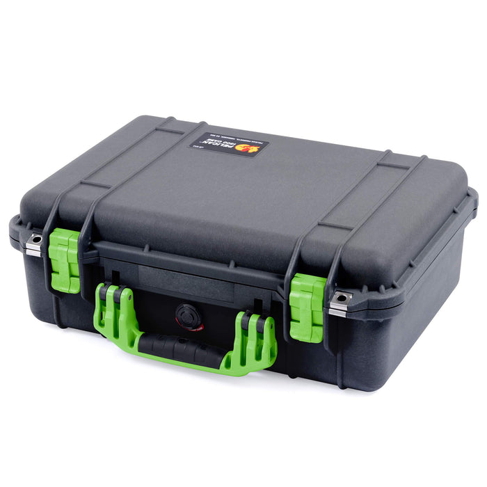 Pelican 1500 Case - Black & Lime Green - Front view of closed case