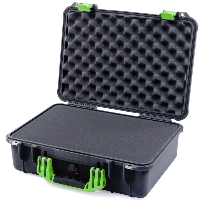 Pelican 1500 Case - Black & Lime Green - Pick & Pluck Foam / Convolute Lid Foam