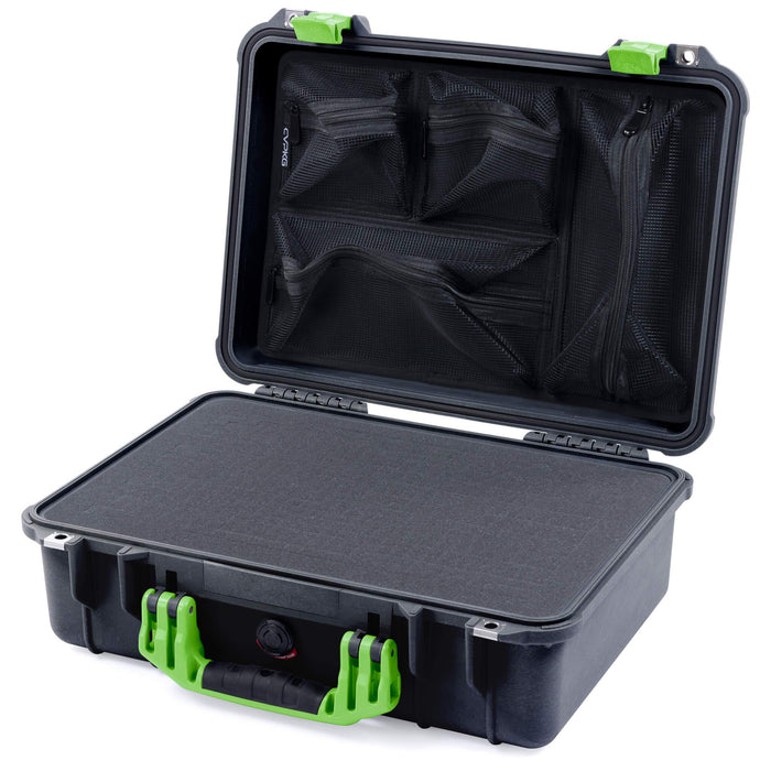 Pelican 1500 Case - Black & Lime Green - Pick & Pluck Foam / Mesh Lid Organizer