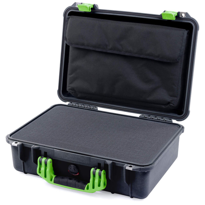 Pelican 1500 Case - Black & Lime Green - Pick & Pluck Foam / Computer Lid Pouch