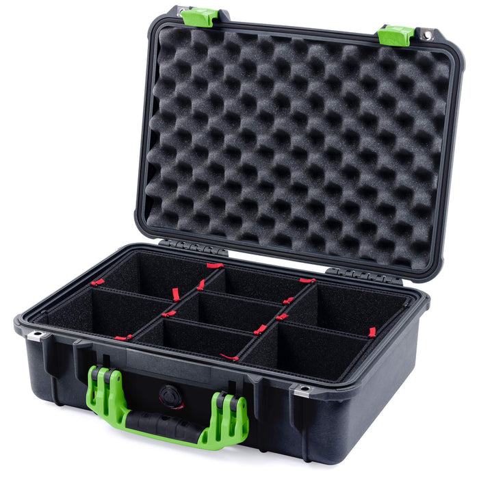 Pelican 1500 Case - Black & Lime Green - TrekPak Divider System / Convolute Lid Foam