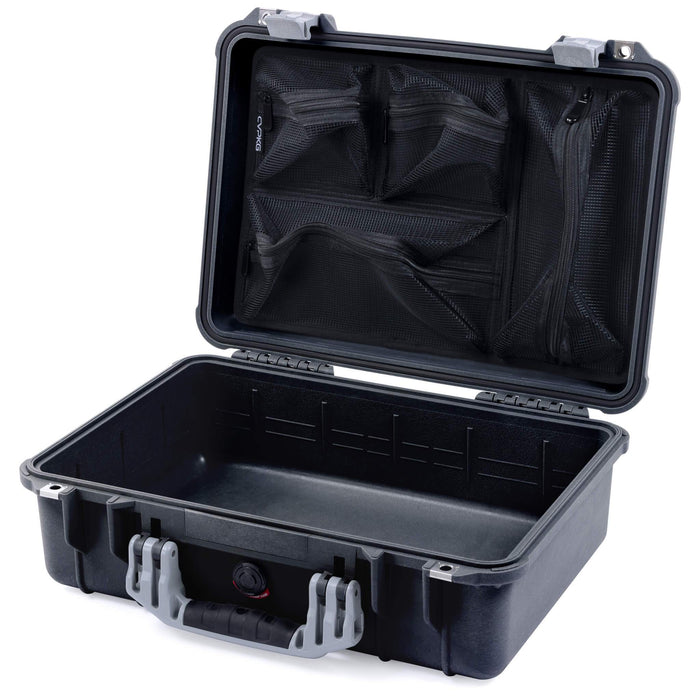 Pelican 1500 Case - Black with Silver Handle & Latches - Mesh Lid Organizer Only