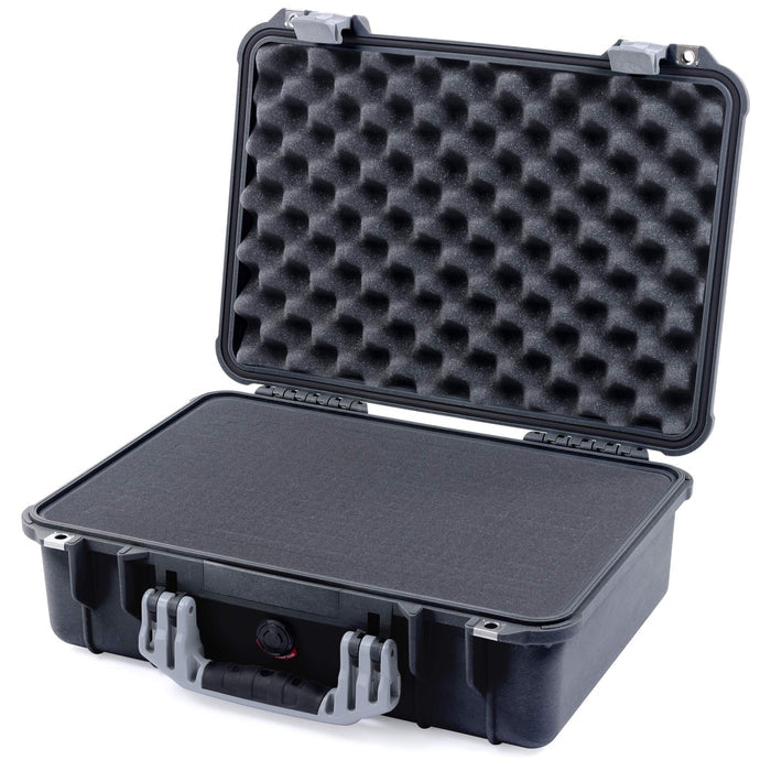 Pelican 1500 Case - Black & Silver - Pick & Pluck Foam / Convolute Lid Foam