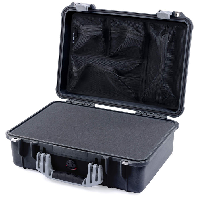 Pelican 1500 Case - Black & Silver - Pick & Pluck Foam / Mesh Lid Organizer