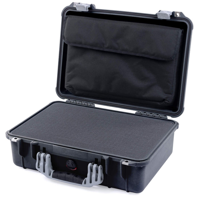 Pelican 1500 Case - Black & Silver - Pick & Pluck Foam / Computer Lid Pouch