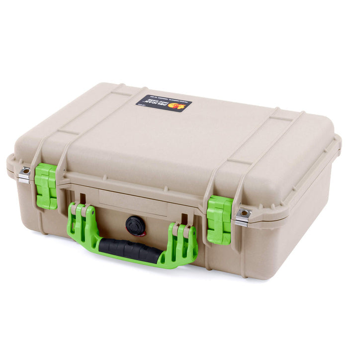 Pelican 1500 Case - Desert Tan & Lime Green