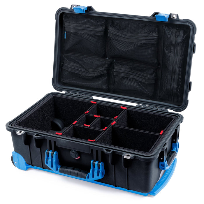 Pelican 1510 Case - Black & Blue Trolley - TrekPak Divider System / Mesh Lid Organizer