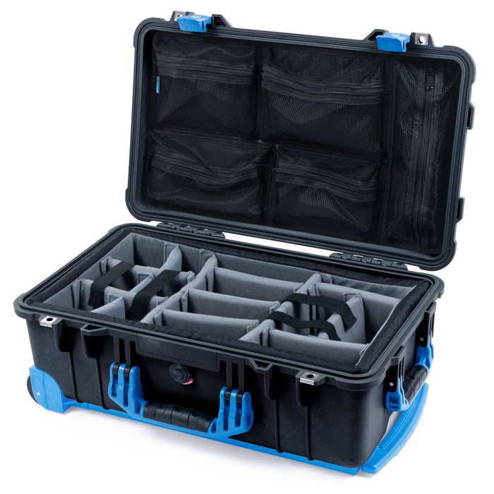 Pelican 1510 Case - Black & Blue Trolley - Padded Microfiber Dividers / Mesh Lid Organizer