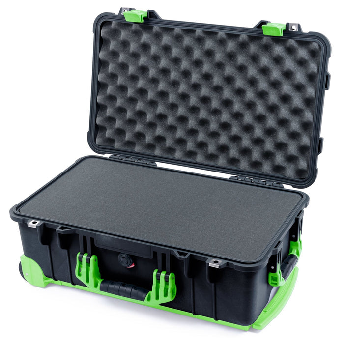 Pelican 1510 Case - Black & Lime Green Trolley - Pick & Pluck Foam / Convolute Lid Foam