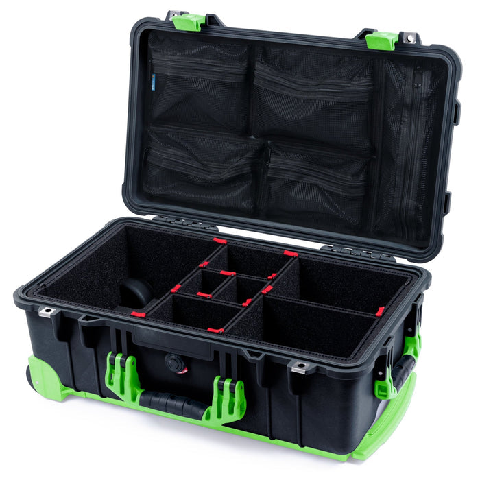 Pelican 1510 Case - Black & Lime Green Trolley - TrekPak Divider System / Mesh Lid Organizer
