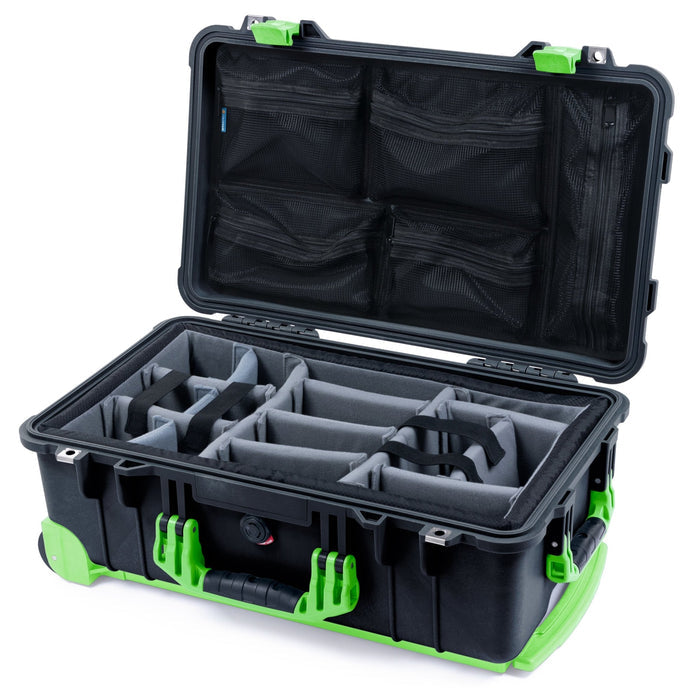 Pelican 1510 Case - Black & Lime Green Trolley - Padded Microfiber Dividers / Mesh Lid Organizer